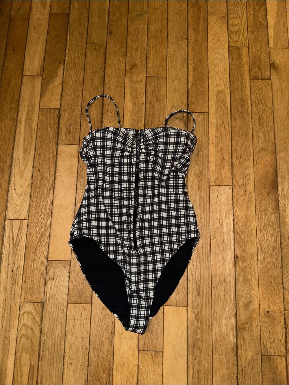 Woman’s Veronica Beard one piece swim bathing suit zip gingham